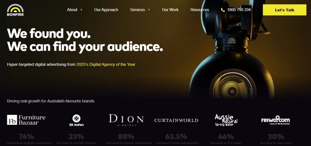 Bonfire Agency homepage