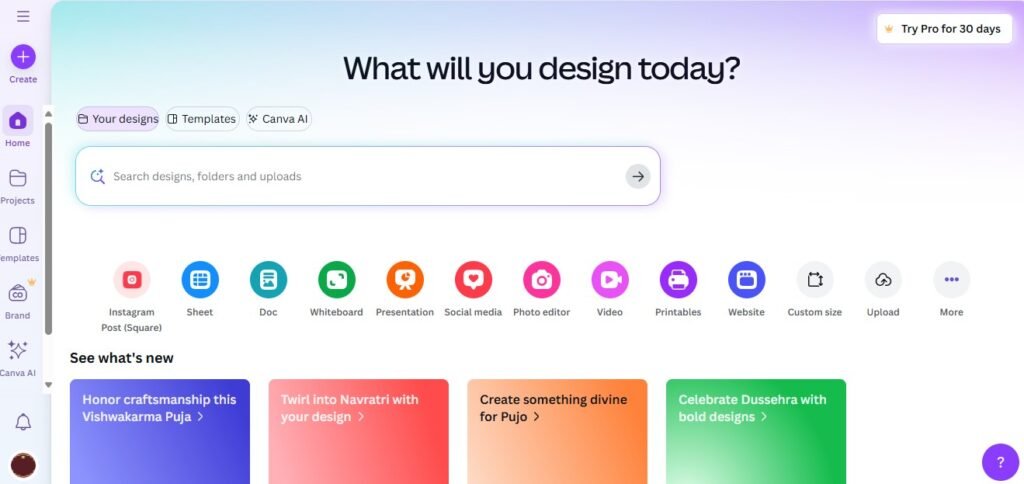 canva homepage