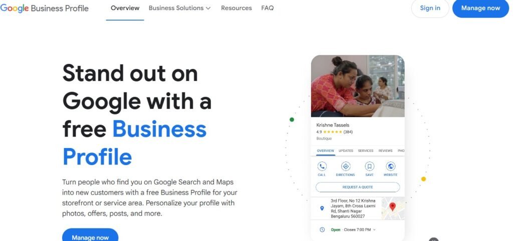 google business profile homepage