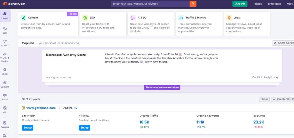 semrush homepage
