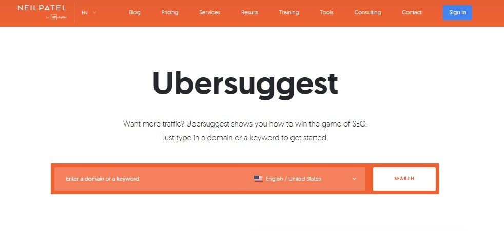 ubersuggest homepage