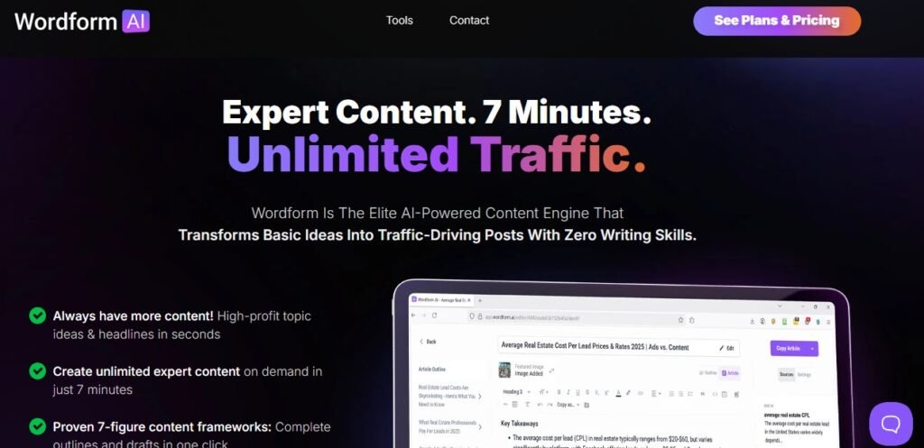 Wordform AI Home Page