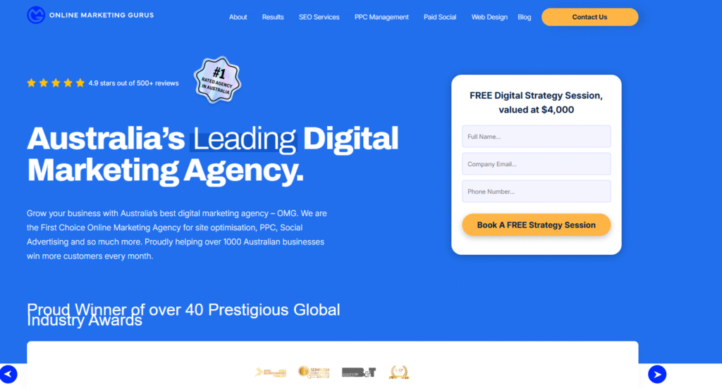 OnlineMarketingGurus Australia homepage